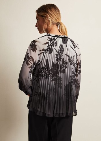 Phase Eight Nayla Shadow Floral Pleat Shirts Grey Australia | PC5164297